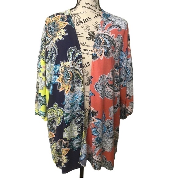 Umgee Kaftan Kimono Open Front Cardigan Paisley Floral Print - Picture 1 of 5
